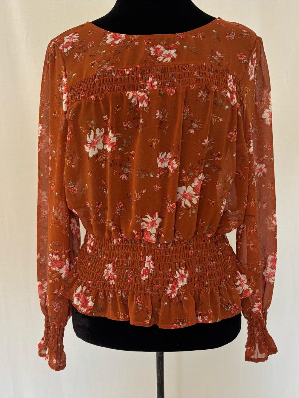 Lily White Romantic Cottagecore Smocked Floral Peplum Blouse Boho Fairycore S
